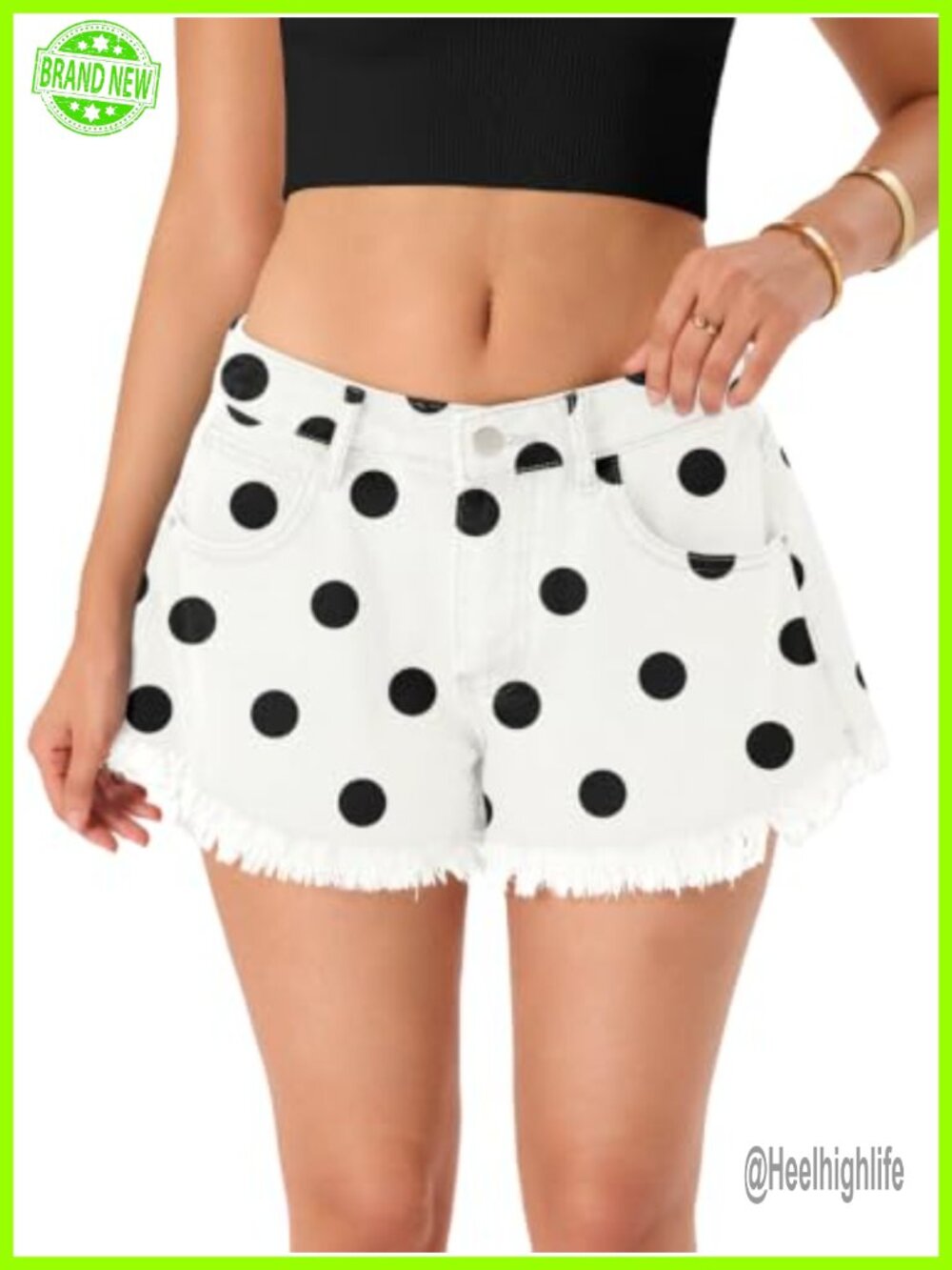 EHSUYAB Womens Polka Dot Mid Rise Fringe Baggy Denim Jean Shorts
